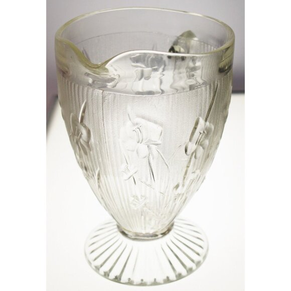 Vtg 50s Jeanette Glass Iris Herringbone Clear Glass Pitcher 2 quart Depression - Picture 5 of 10
